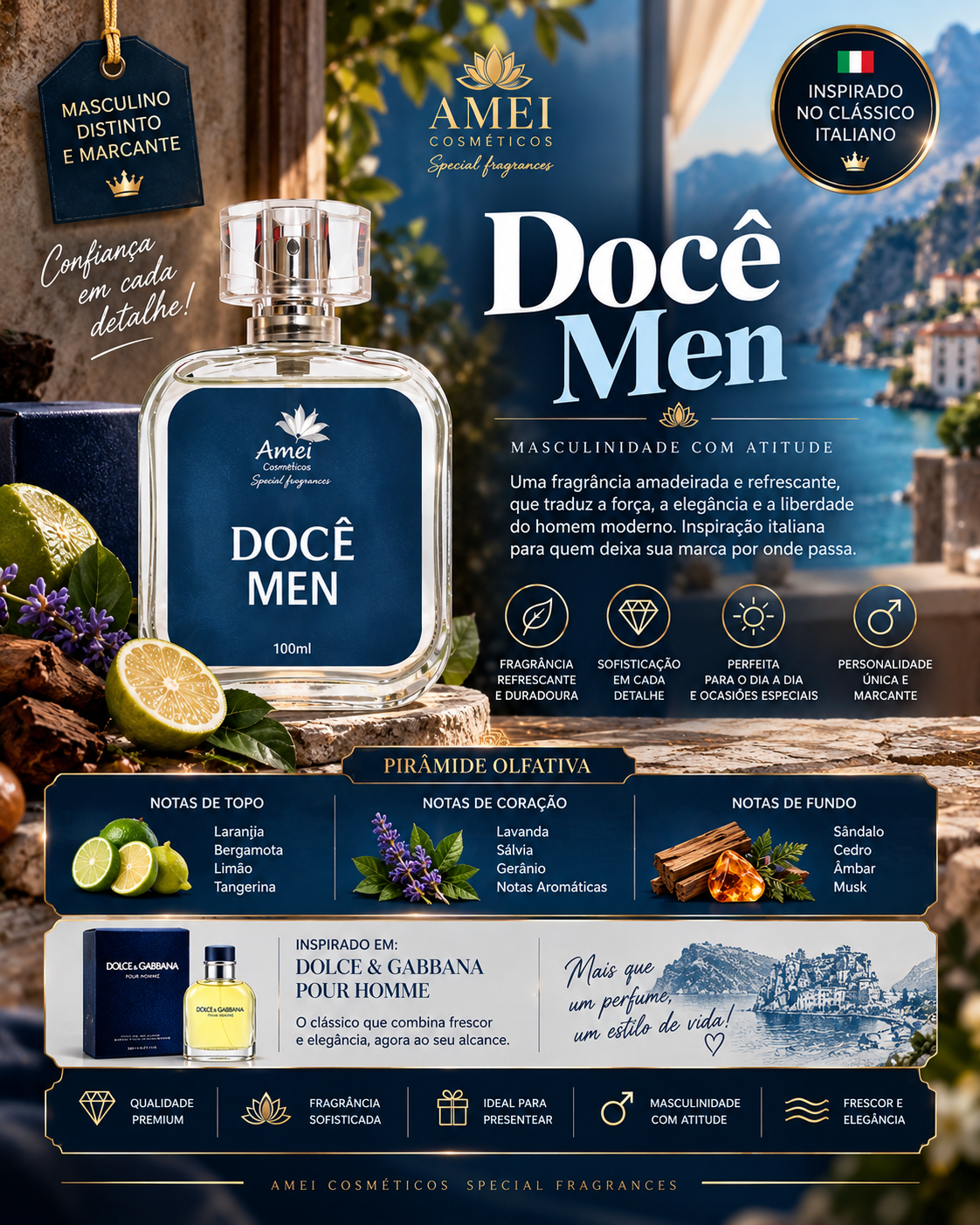 Arte pronta Amei Cosméticos — Docê Men